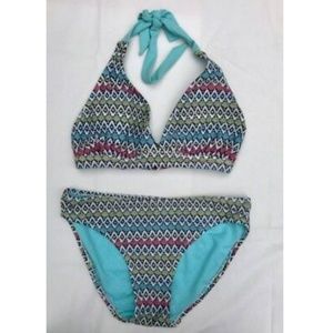 Blue Bikini Top with matching Bottoms & Skirt